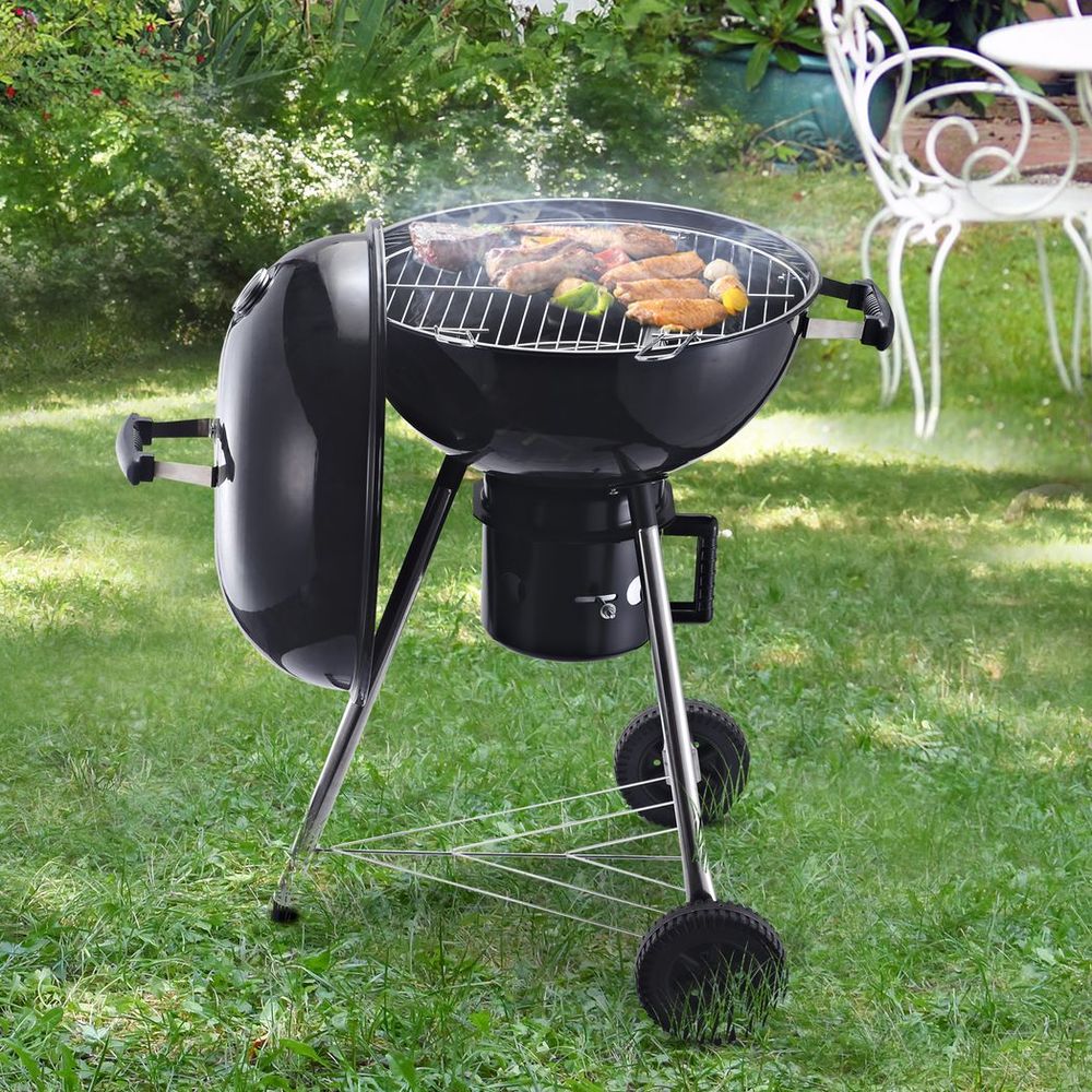 Freestanding Charcoal BBQ Grill Portable Cooking Smoker Cooker w/ Wheels