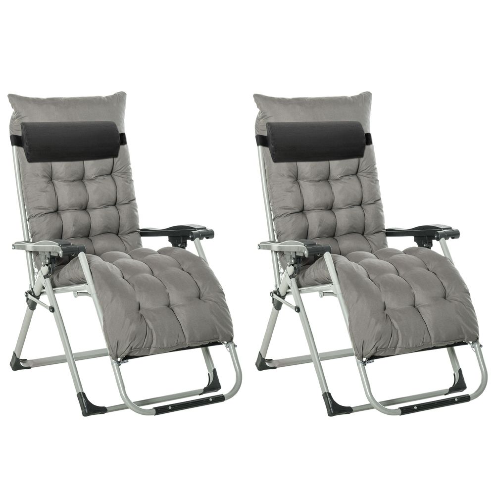 Reclining Zero Gravity Chair Folding Lounger Cushion Dark Grey 2 PCS