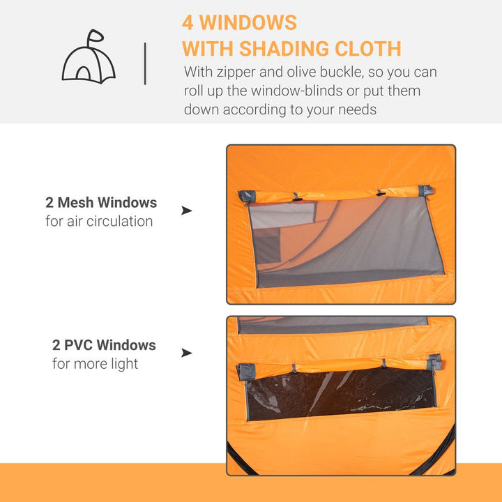 Camping Tent Dome Pop-up Tent  with Windows for 4-5 Person Orange Outsunny