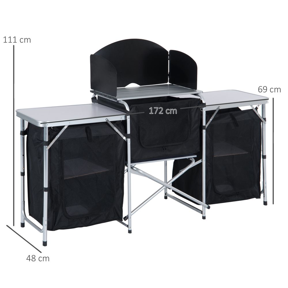 Camping Kitchen Portable Cooking Table Picnic Storage Cabinet - Folding