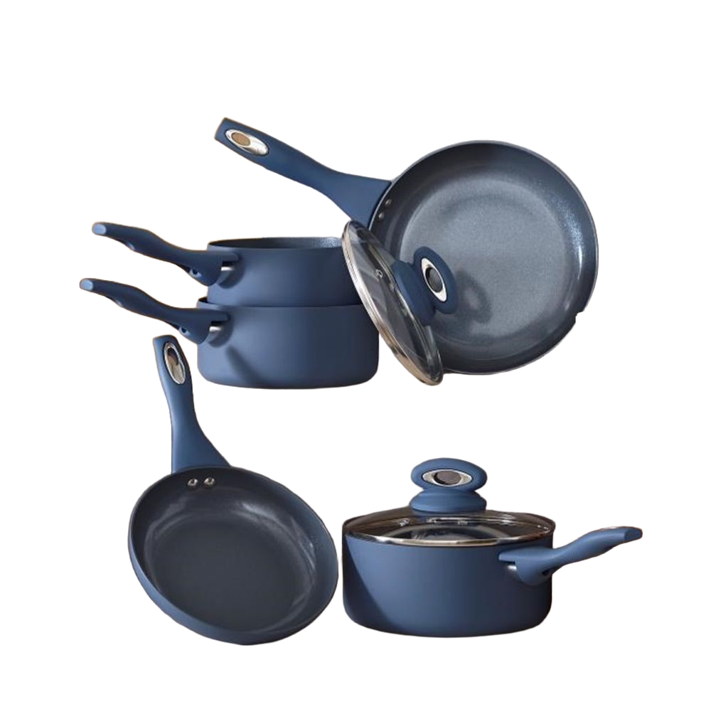 Cermalon® 5-Piece Blue Pan Set with Grey Sparkling Non-Stick Coating