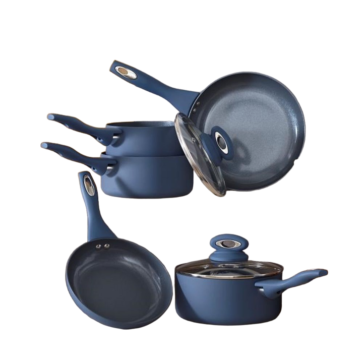 Cermalon® 5-Piece Blue Pan Set with Grey Sparkling Non-Stick Coating