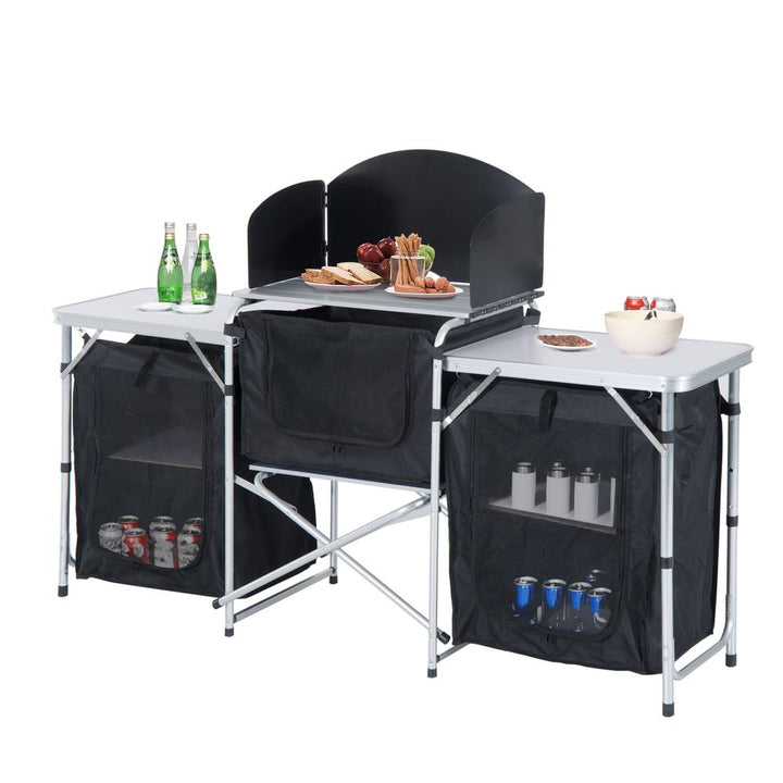 Camping Kitchen Portable Cooking Table Picnic Storage Cabinet - Folding