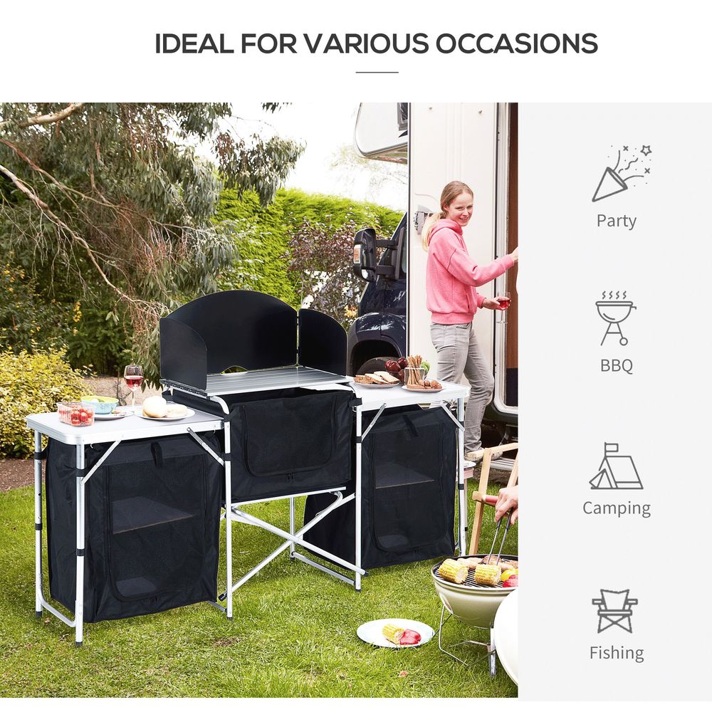 Camping Kitchen Portable Cooking Table Picnic Storage Cabinet - Folding