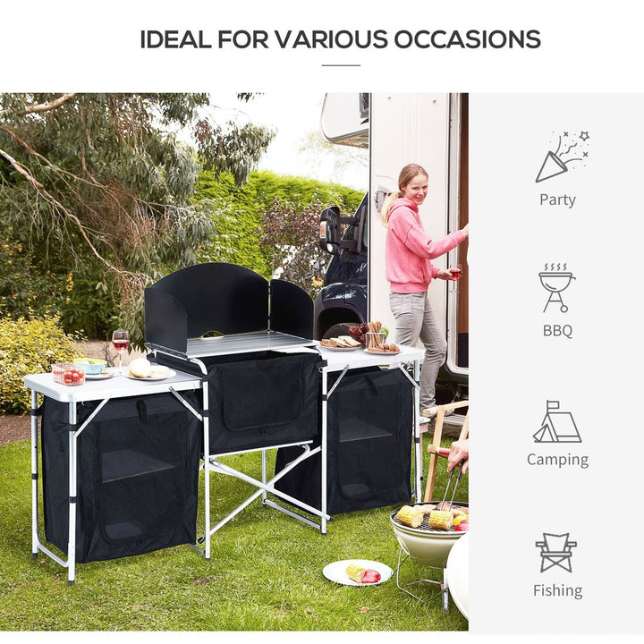 Camping Kitchen Portable Cooking Table Picnic Storage Cabinet - Folding