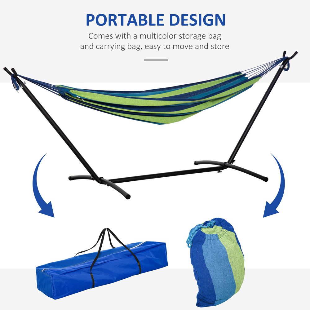 Hammock with Metal Stand Portable Carrying Bag 294 x 117cm 120kg Green Stripe