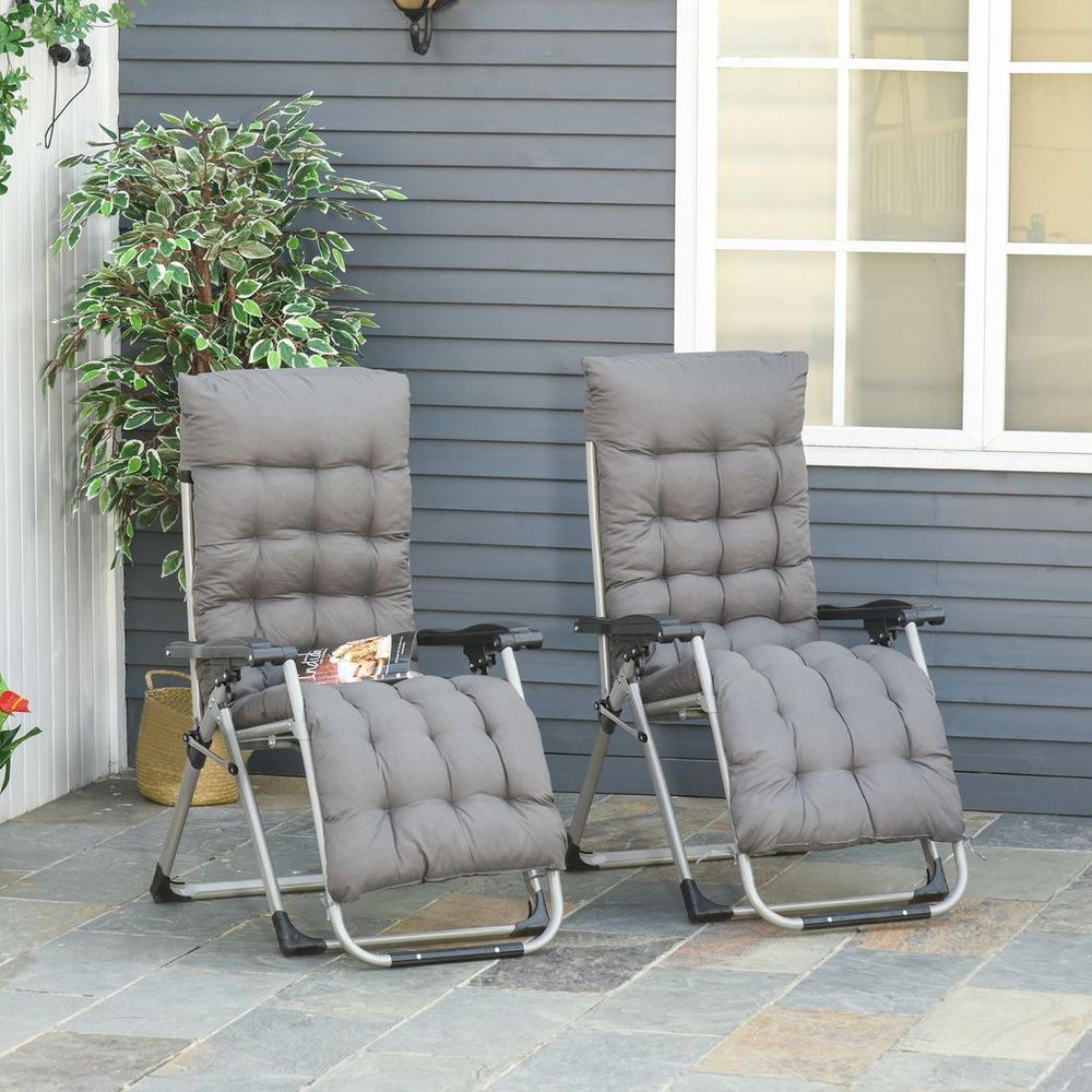 Reclining Zero Gravity Chair Folding Lounger Cushion Dark Grey 2 PCS