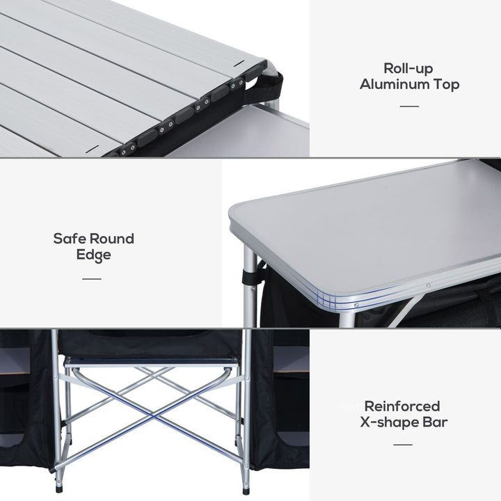 Camping Kitchen Portable Cooking Table Picnic Storage Cabinet - Folding