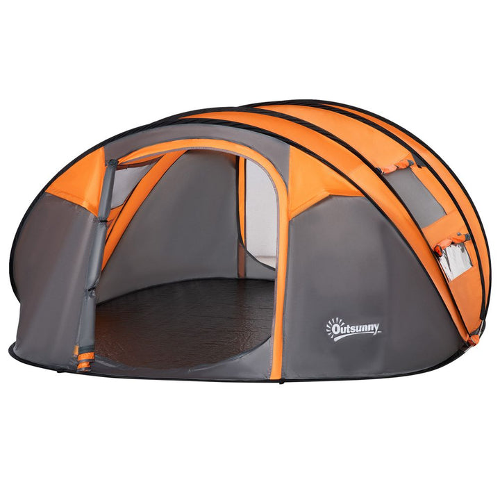 Camping Tent Dome Pop-up Tent  with Windows for 4-5 Person Orange Outsunny