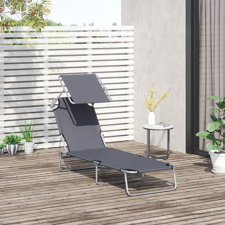 Folding Chair Sun Lounger Recliner Seat Sunshade Garden Outdoor Grey