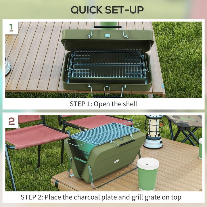 Outsunny Portable BBQ Grill with Suitcase Design for Camping Picnic Party, Green