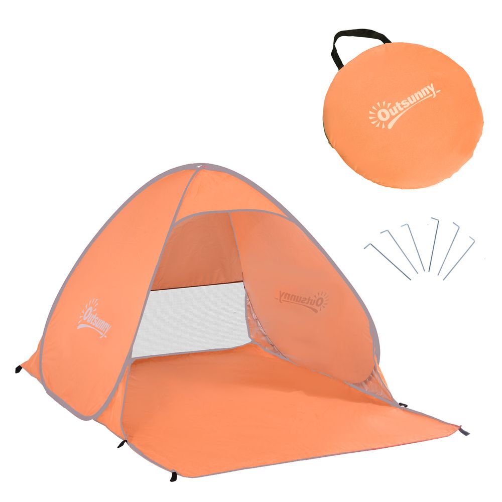 Beach Tent Instant Camping Pop up Tent Sun Shade Shelter, Orange Outsunny