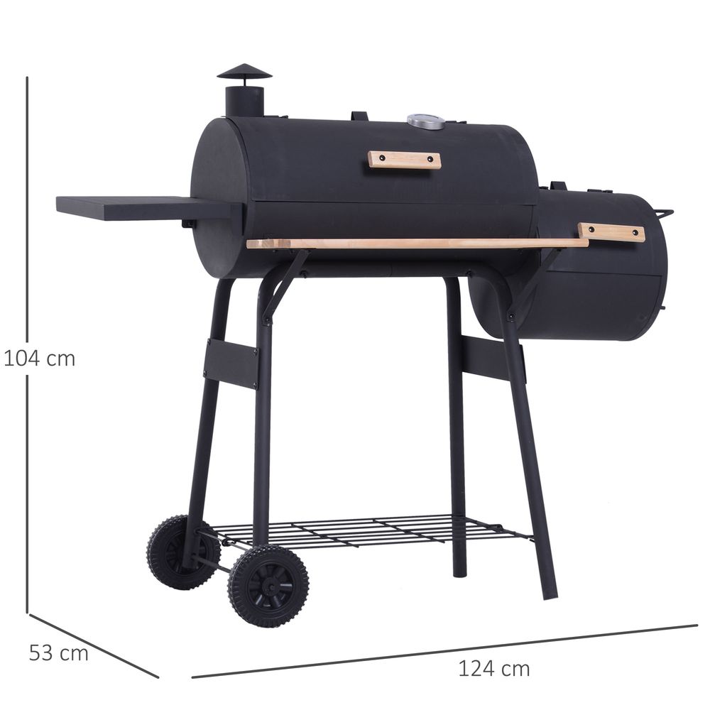 Portable Charcoal BBQ Grill Steel Offset Smoker Combo Backyard