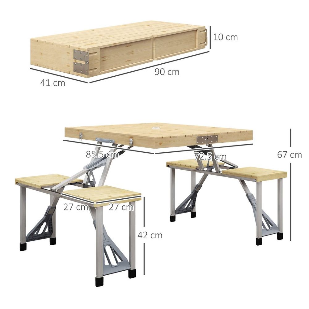 Folding Camping Table and Chairs with Umbrella Hole, Aluminium Frame