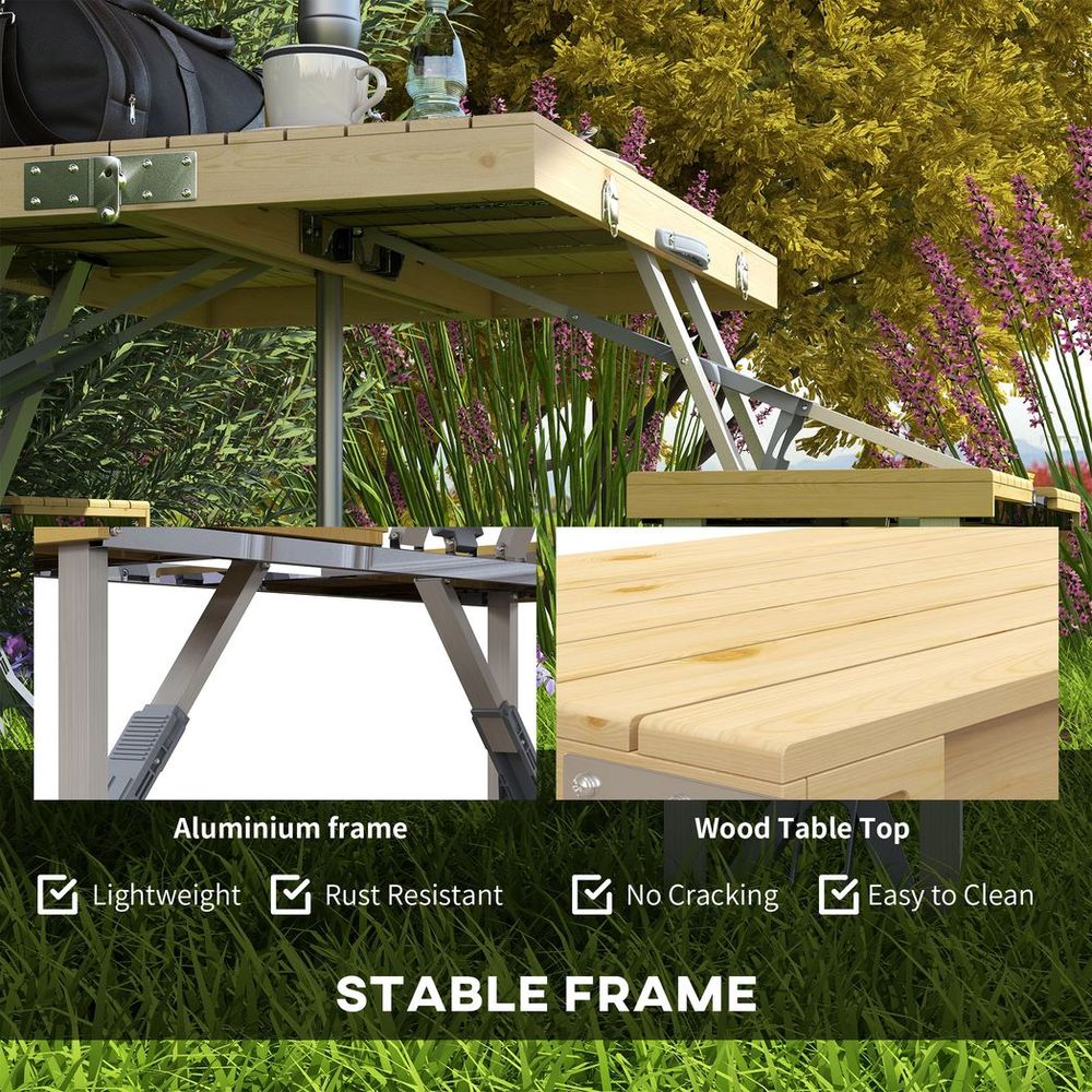 Folding Camping Table and Chairs with Umbrella Hole, Aluminium Frame