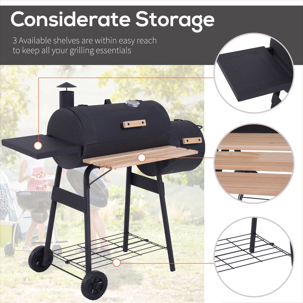 Portable Charcoal BBQ Grill Steel Offset Smoker Combo Backyard