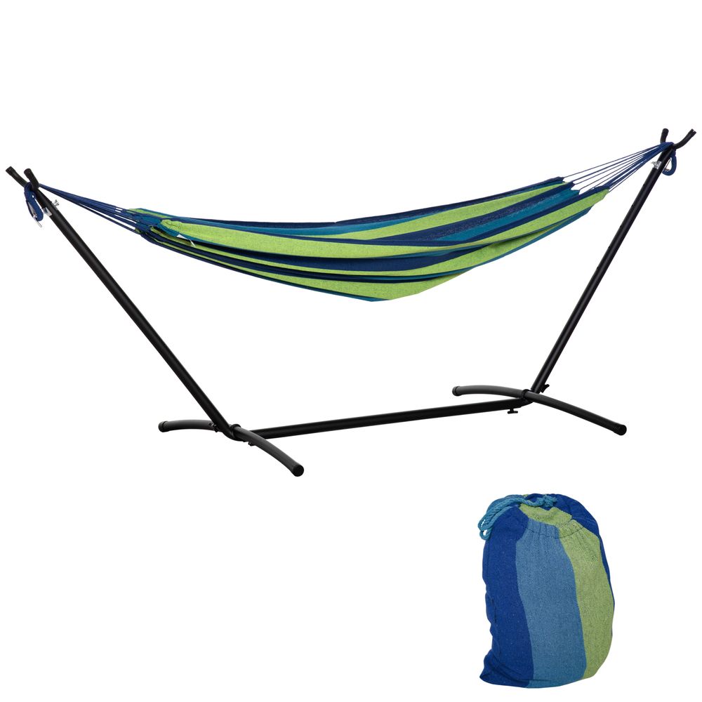 Hammock with Metal Stand Portable Carrying Bag 294 x 117cm 120kg Green Stripe