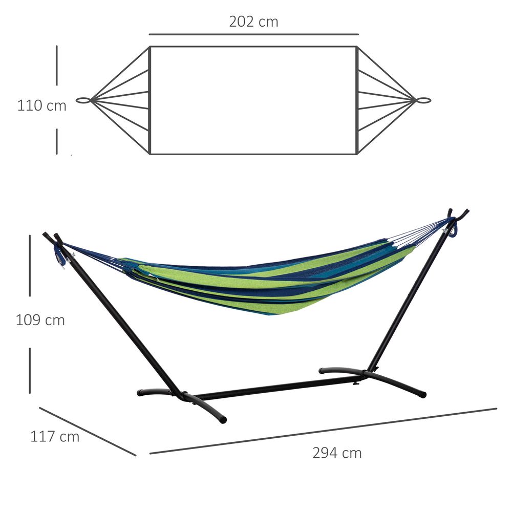 Hammock with Metal Stand Portable Carrying Bag 294 x 117cm 120kg Green Stripe